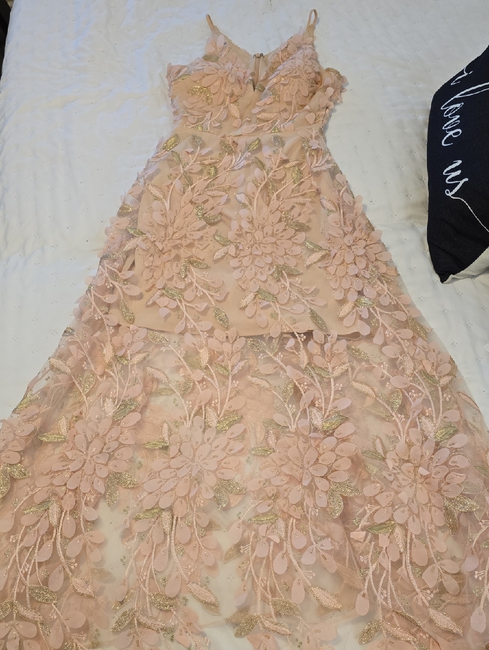 Xscape Blush Pink Floral Appliqué Spaghetti Strap Dress